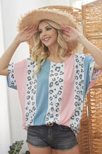 BiBi T-shirt Leopard Stripe Pink Blue Printed French Terry Oversized Top PINK BLUE c0064908a4e04e31ae468793e1f8ba78-Max-Origin Trendsi
