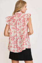 Umgee Babydoll Blouse Botanical Floral Print Top Ruffle Short Sleeve c034ee35-b3df-46b6-93d6-134a2d5a7e41-Max Trendsi