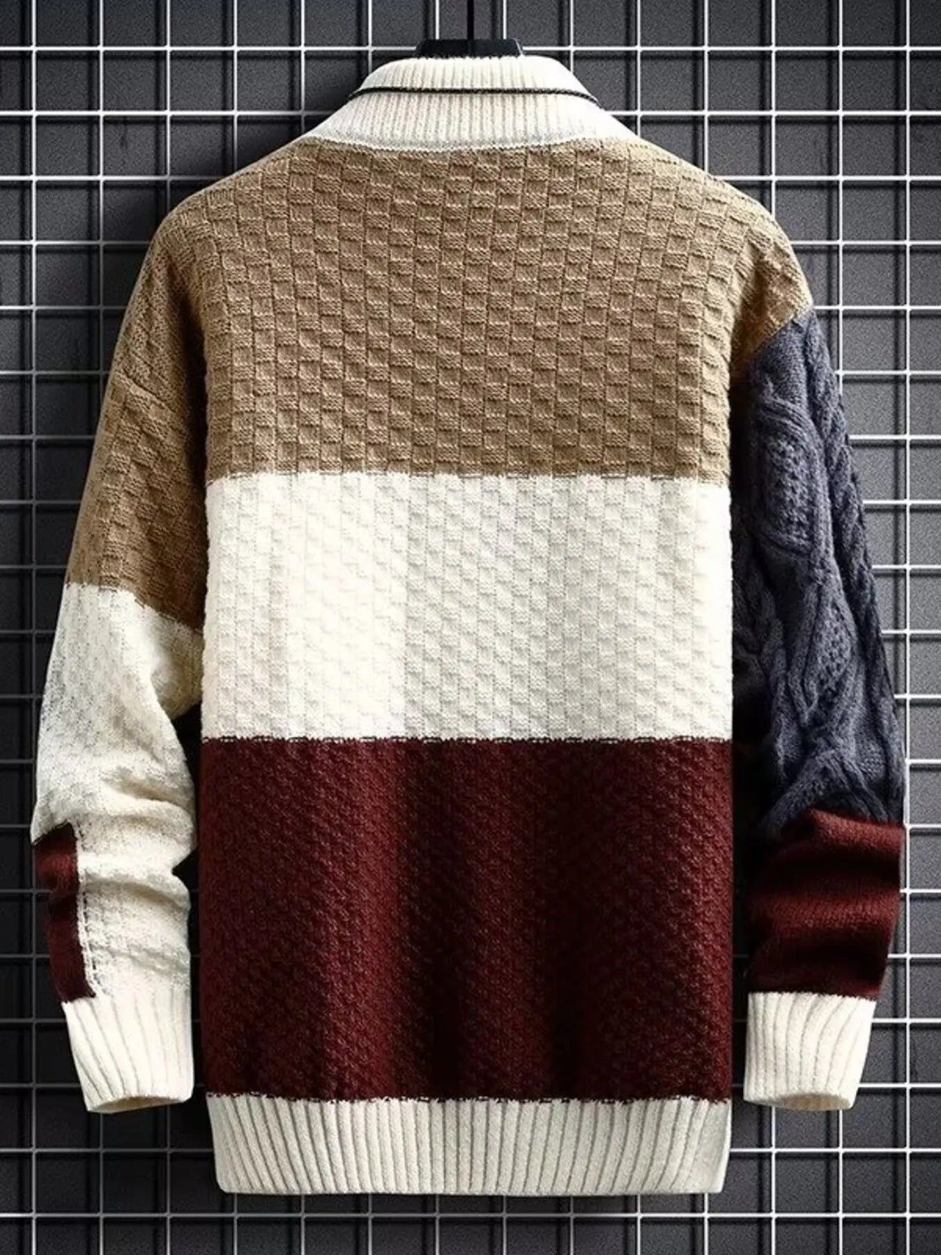 Men's Color Block Knitted Pullover Cable-Knit Ribbed Plus Sizes Sweater