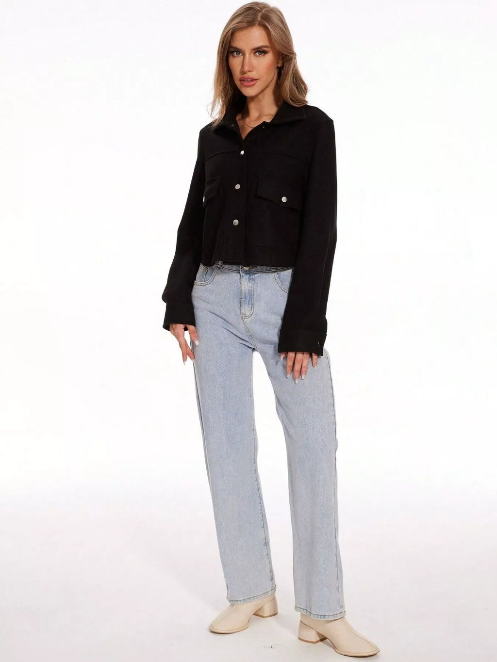 Womens Jacket Cropped Snap Down Long Sleeve Casual Outwear c041eebf6d4849c0a31bd937e08584ff-Max-Origin Trendsi