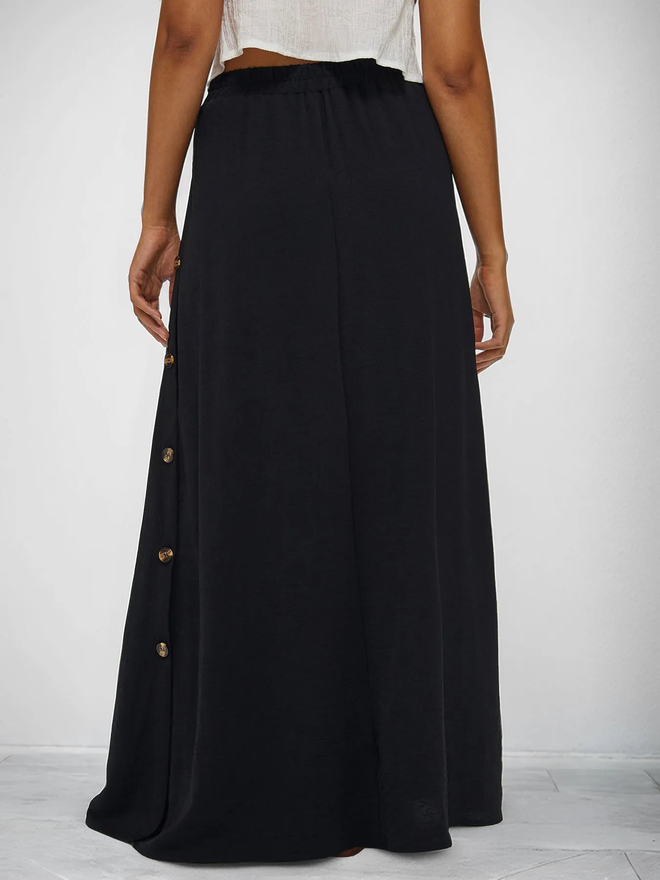 Black Maxi Skirt Side Buttoned High Waist Oversized with Pockets c04a86fd14ef45fa88510a090be51298-Max-Origin Trendsi