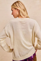 BiBi Women Sweatshirt Ivory Mardi Gras Sequin Lattering Knit Top c04dfc4499714c02bb0e55344160b07a-Max-Origin Trendsi