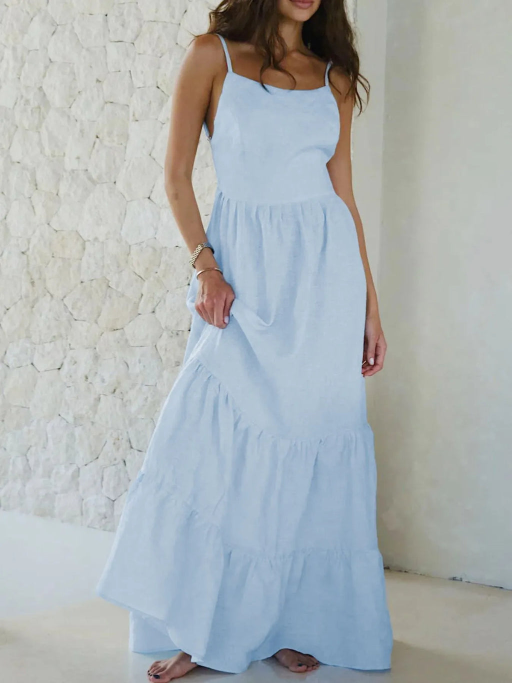 Maxi Cami Dress Cotton Backless Tiered with Ruffled Hem Sky Blue c0619bac-2cea-46e2-9f7b-52de4214a92e-Max-Origin Trendsi