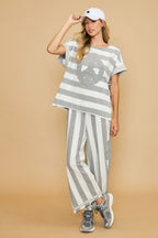 Umgee USA Women T-Shirt Gray Peace Sign Patch Striped French Terry Top c062342b-d1f8-4d24-9cef-4add9a1d0e88-Max Trendsi