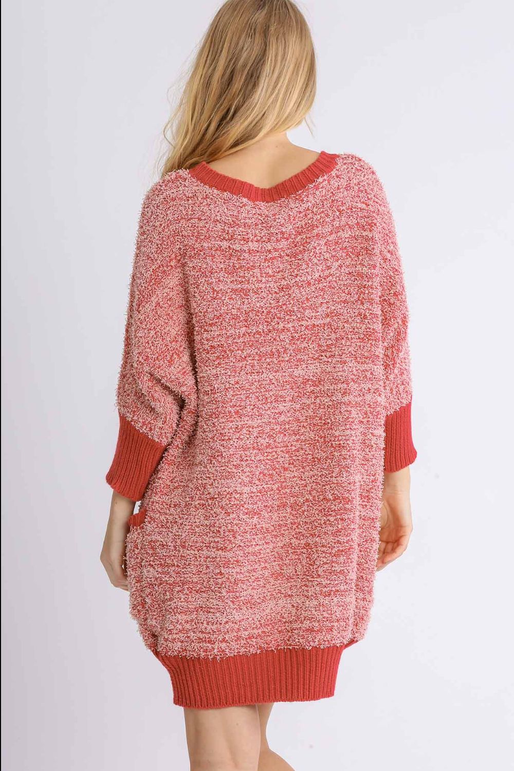 Umgee Sweater Dress Mini Ribbed Hem Round Neck 3/4 Sleeve with Pockets c07f9367-b06d-43b2-8ccd-1196ab240f3b-Max Trendsi