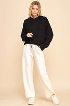 Davi & Dani Hooded Women Sweater Black Knit Drop Shoulder Long Sleeve c080b2a8-18b0-4fb0-bc07-bc1861784c22-Max Trendsi