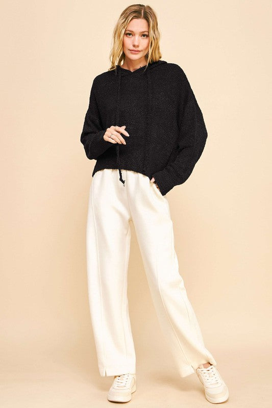 Davi & Dani Hooded Women Sweater Black Knit Drop Shoulder Long Sleeve c080b2a8-18b0-4fb0-bc07-bc1861784c22-Max Trendsi