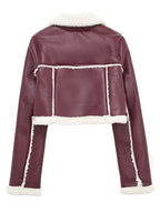 Women Faux Leather Cropped Jacket Collared Neck Long Sleeve Plush Lined c08df7f1-3a1e-4b5c-bbbf-6575eb80c645-Max Trendsi