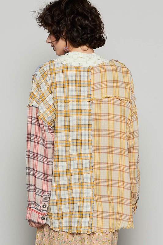 POL Plaid Cardigan Raw Edge Open Front Long Sleeve c095329c-883a-4d59-835b-a58f216f87e1-Max Trendsi