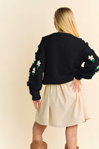 Davi & Dani USA Cardigan Black Floral Embroidery Button Down Sweater c0a6957b-148a-44a1-a22e-76cad3f465bc-Max Trendsi