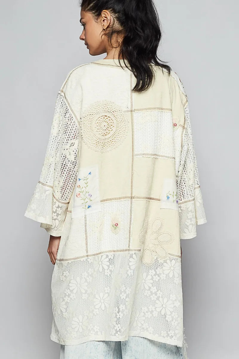 POL Cardigan Lace Cream Floral Double Gauze Mix with Embroidered Detail c0a782db-f425-4147-8949-1c3d09bd7576-Max-Origin Trendsi