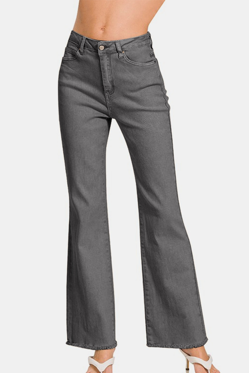 Zenana Women Bootcut Jeans Dark Gray Acid Washed Frayed Hem Denim Pants c0a8416a-aad8-4fea-b408-9009f8e452eb-Max Trendsi