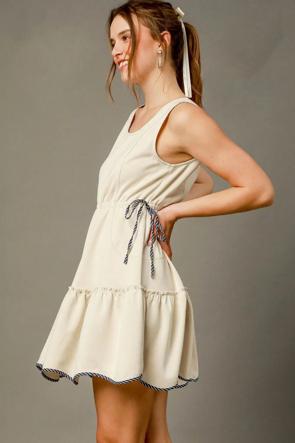 Umgee Tank Dress Cream Round Neck Sleeveless with Drawstring Pockets c0b4085c-ed6f-4467-8600-bb4d927dd528-Max-Origin Trendsi