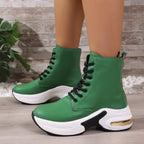Women's Ankle Boots Pu Leather Lace Up Platform Mid Heels Shoes c0bc7616c2fa47339f1466493000a6f7-Max-Origin Trendsi