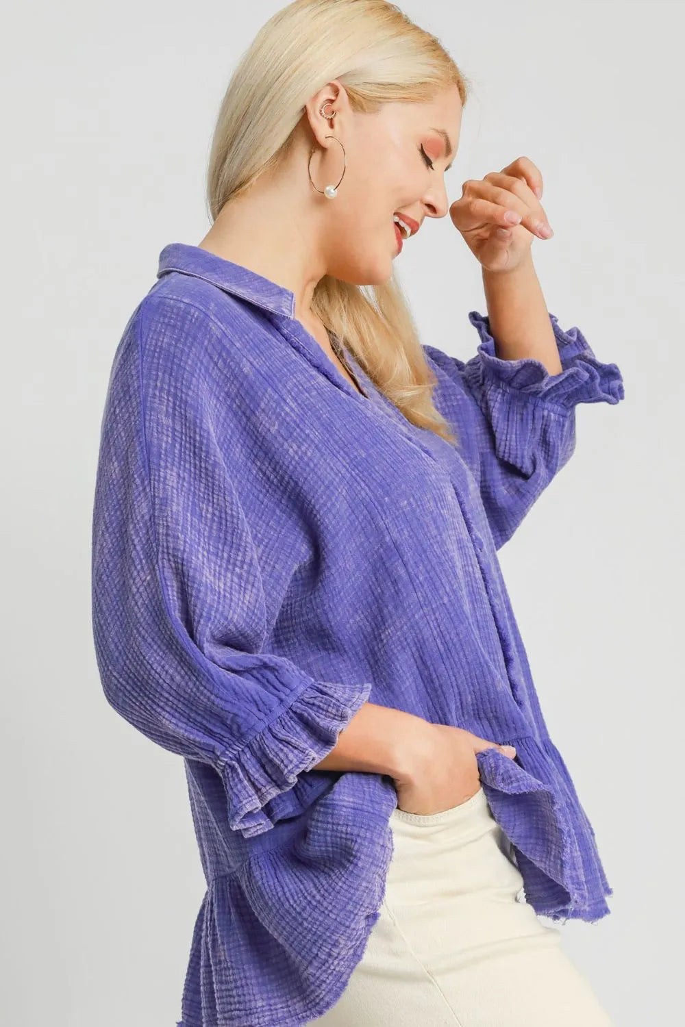 Umgee Blouse Plus Size Size Electric Purple Mineral Washed Cotton Gauze Top c0bdcdda-9a4c-432b-ba1d-cd5bc6973e75-Max Trendsi