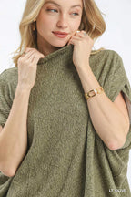 Umgee Womens Textured Blouse Olive Mock Neck Relaxed Top c0d3ce04-fce7-476c-9689-1b43f320baa9-Max-Origin Trendsi