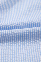 Women's Shirt Striped Ruffle Short Bubble Sleeve Mock Neck c0ddb1c4-0167-4e88-8f04-37663e84e900-Max-Origin Trendsi