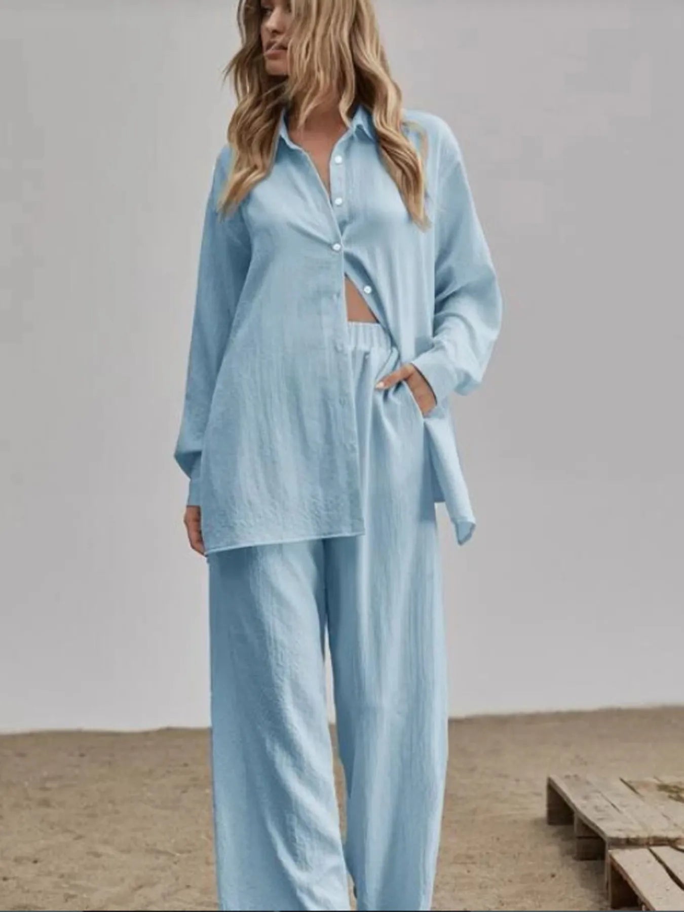 Women's Outfit Set Long Sleeve Shirt and Pants Set Pocketed Lightweight Two-piec c0e7a27069bc40b2abd4736999b104f3-Max-Origin Trendsi