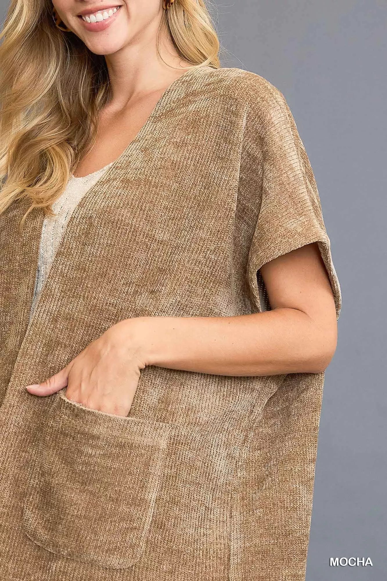Umgee Womens Knit Cardigan Mocha Open Front with Front Pockets c0ecfa05-5d9a-4d33-8137-29c4f3605816-Max-Origin Trendsi