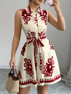 Mini Shirt Dress Printed Sleeveless Bow Tie Waist Buttoned A-Line S-2XL c10ffca9-c7b9-42dc-82f9-25c9bdbc4532-Max-Origin Trendsi