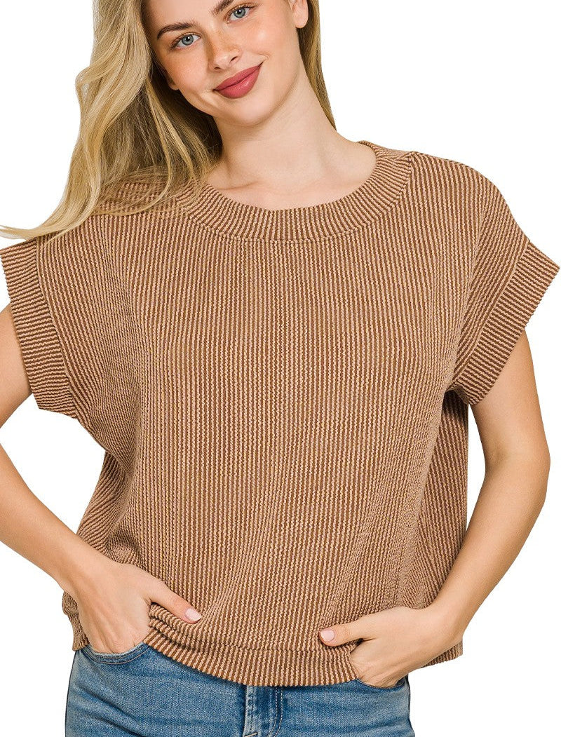 Zenana Raised Rib Short Sleeve Cap Top