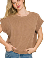 Zenana Raised Rib Short Sleeve Cap Top