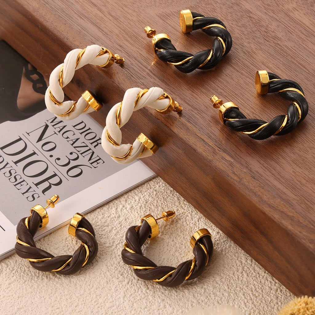 Earrings 18K gold-plated Twisted Leather Rope C-Hoop Jewelry c1188c8d-958a-4f99-b648-f351a16bf914-Max Trendsi