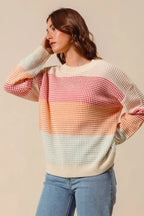 SO ME Womens Sweater Multi Color Block Stripe Long Sleeve Pullover c11abdd429614130b7b49c38883b51eb-Max-Origin Trendsi