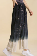 Umgee USA Linen Blend Pants Wide Leg Women's Bleach Dip Dye Black Raw Hem c11ad416-0e8c-475b-ba77-3c3c7c55478c-Min Trendsi