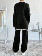 Outfit Set Knit Sweater Side Slit Contrast Trim Round Neck Top and Pants Set c12bc1ef-9ebc-41b0-b0a8-ec342e151f44-Max Trendsi