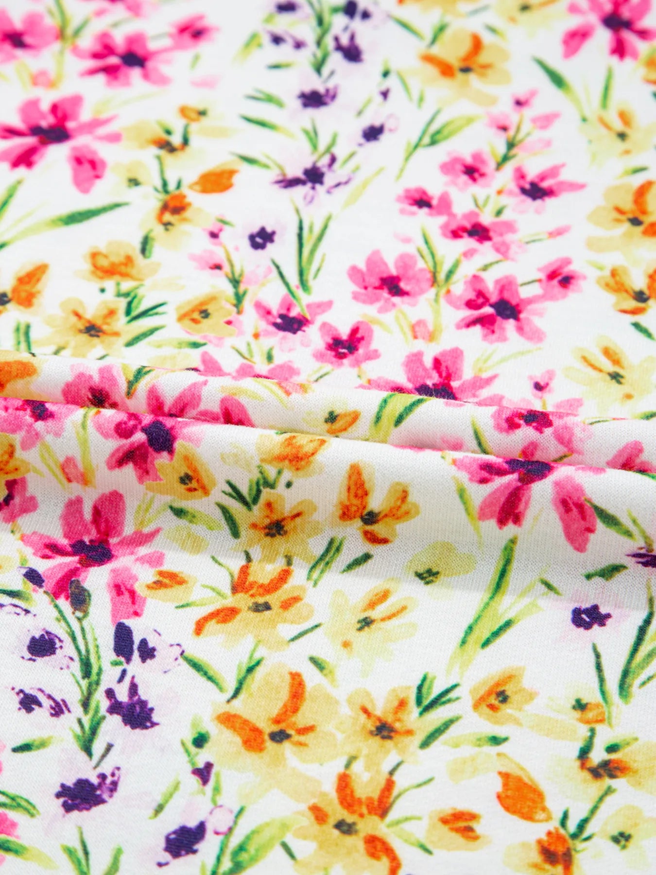 Floral Women's Blouse Puff Short Sleeve Crewneck Casual Ruffle Top c1353c06937f4314bf5809c2b90227a9-Max-Origin Trendsi