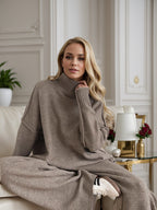 Outfit Set Women Knit Slit Turtleneck Sweater Long Sleeve and Pants 2 Pcs Taupe One Size c137bc38-b841-47ff-a54c-da0904a57df2-Max Trendsi