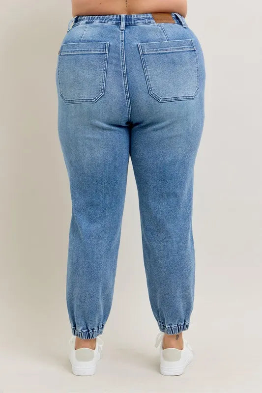 Judy Blue Denim Jogger Pants High Waist Drawstring Medium Wash c14822b9-d335-4b8e-b347-1a3009b2305f-Max-Origin Trendsi