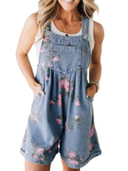 Floral Print Denim Overalls