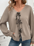 Perfee Women Cardigan Bow Tied Heart Leopard Back V-Neck Long Sleeve Mocha c15da186-eb16-4769-b5d9-b34f23e9d177-Max Trendsi