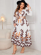 Plus Size Dress Printed Surplice Flounce Long Sleeve V Neck c161587d-7523-42b8-86e9-edd7bcd56825-Max Trendsi