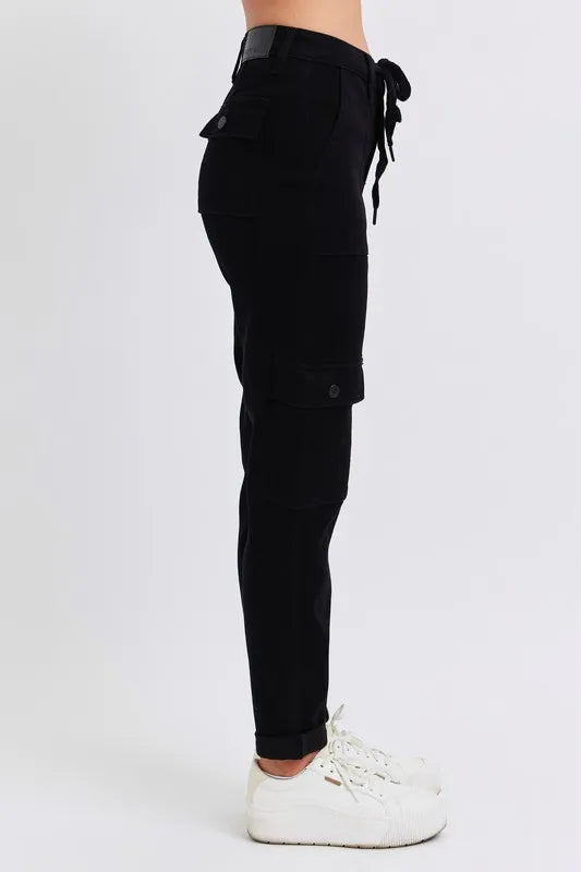 Judy Blue Cargo Cuffed Jogger Black High Waist Trousers c177e278a9dd4cedb09e2bb74af31bd2-Max-Origin Trendsi