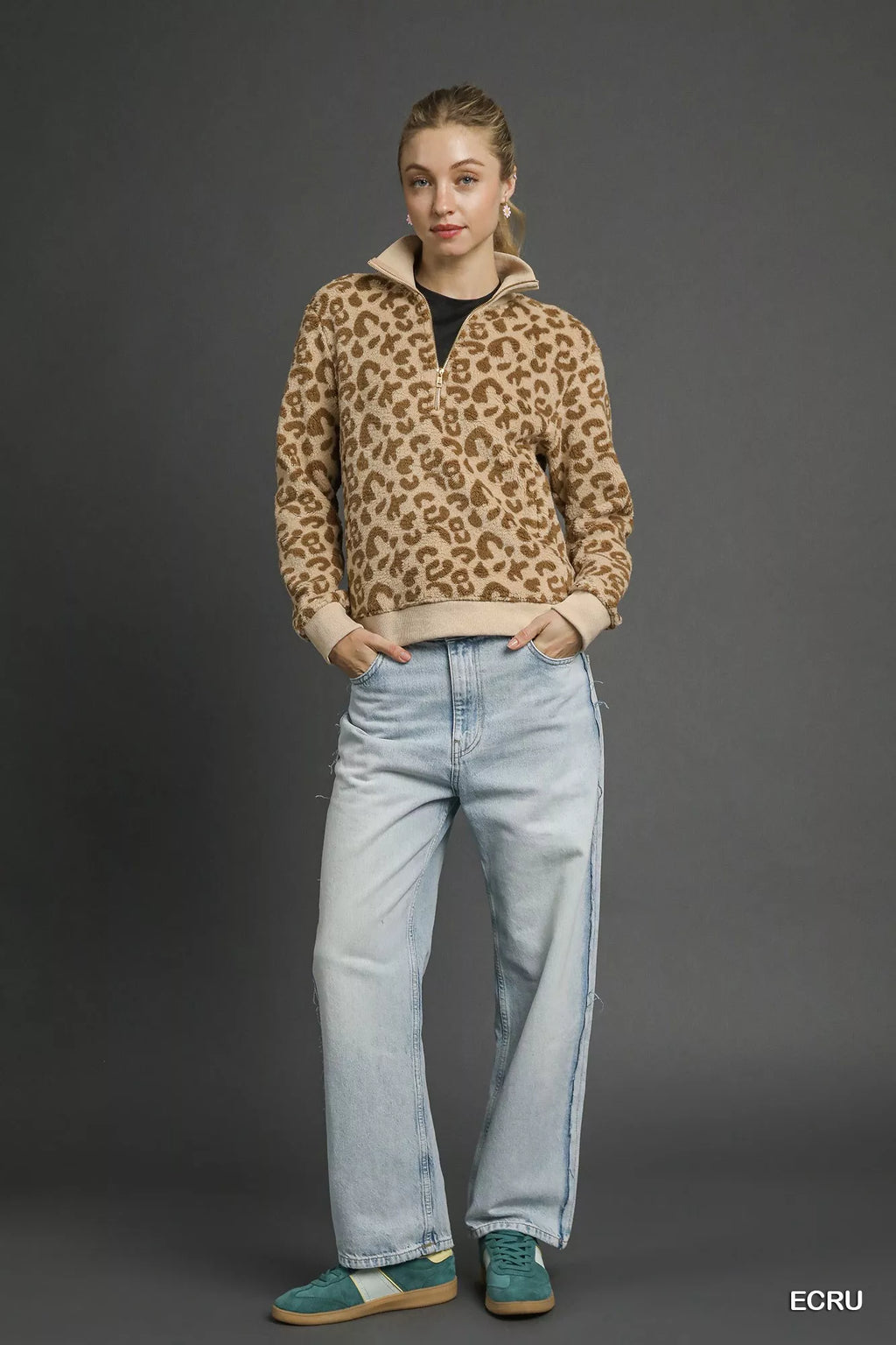 Umgee Sweatshirt Leopard Ecru Print Quarter-Zip Pocketed Top c184dc08-296e-461e-aa06-472761f6e826-Max-Origin Trendsi