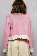 POL Womens Cable-Knit Cardigan Pink with Contrast Border Accents Buttoned c18c3506-cd60-4825-8fd9-3d537000a390-Max-Origin Trendsi