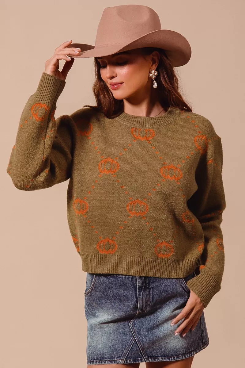 SO ME Women's Sweater Pumpkin Rhombus Halloween Thanksgiving Pullover c18f009d-e9cf-43bf-8bfc-23a36970cb4f-Max-Origin Trendsi