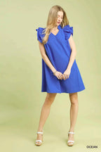Umgee Shift Mini Dress Ocean Blue Seersucker Ruffle Short Sleeve c1991af9-11eb-43e9-9e8f-c110573a320c-Max-Origin Trendsi