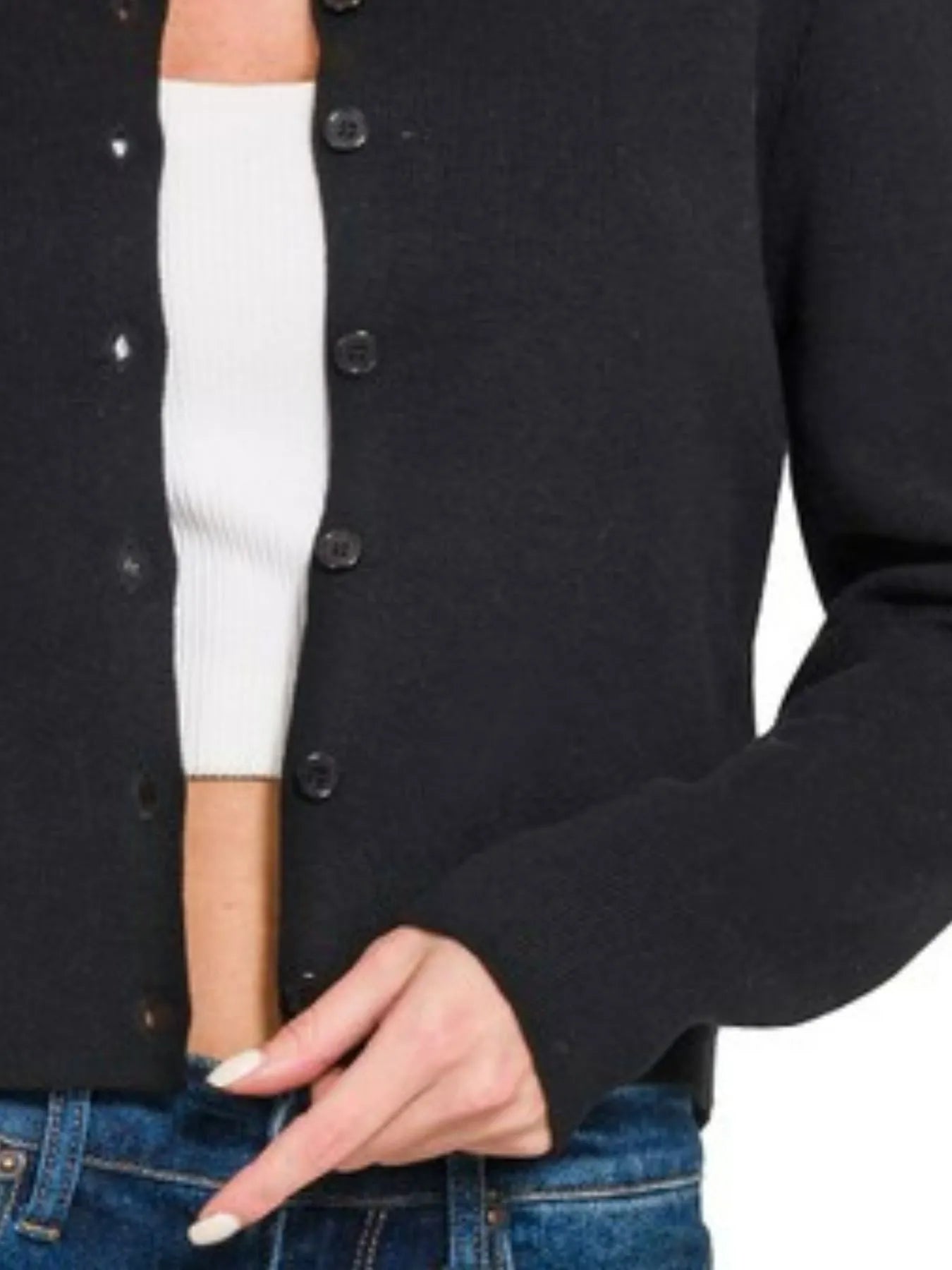 Zenana Cropped Cardigan Black Knit Button-Front Crewneck Long Sleeve c19d496c-b3b5-446d-8425-c1790f852663-Max-Origin Trendsi