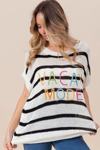 BiBi Knit Top Vacay Mode Embroidery Drop Shoulder Striped Sweater c1a8cec795cc4917ace0f0d889a5f15e-Max-Origin Trendsi