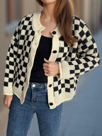Checkered Cardigan Oversized Women Single Breasted Round Neck Soft One Size Black One Size c1aede4a-2690-428b-90bf-b1031bc2ad5c-Max Trendsi