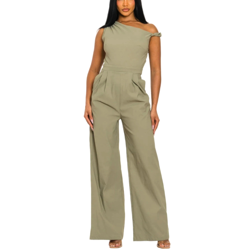 Chic Poise Women's One-Shoulder Jumpsuit Elegenat Knotted Strap Overall