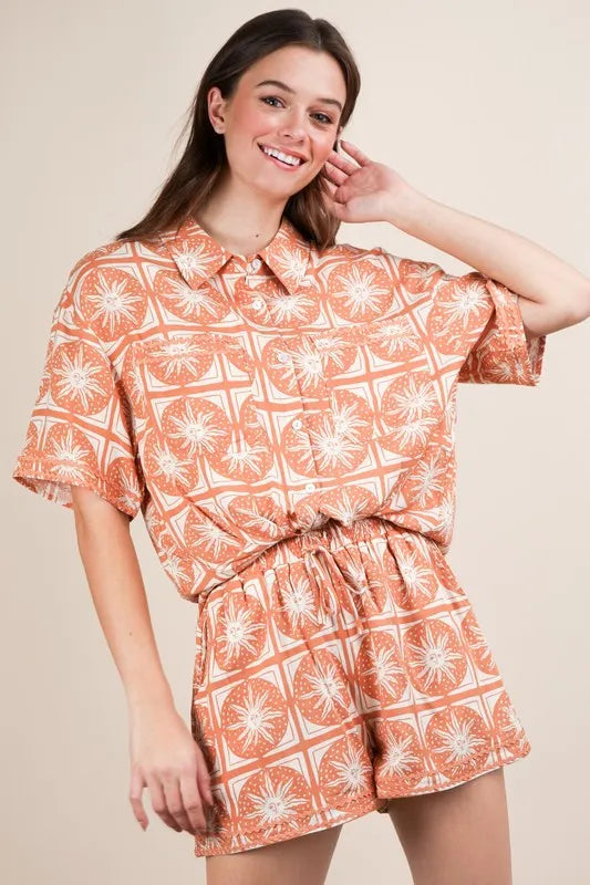 Tropical Printed Shirt and Shorts Set