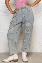 POL Wide Leg Pants Women's Distressed Raw Hem Light Denim Light c1cf56fb-0488-47cc-b854-a8c39157bd2e-Max-Origin Trendsi
