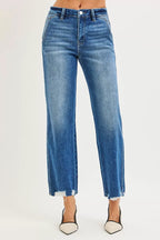 RISEN Womens Ankle Straight Jeans High Rise Distressed Hem Detail Denim Pants c1d7a463af224e89996319bc09bd7c4f-Max-Origin Trendsi