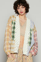 POL Plaid Cardigan Raw Edge Open Front Long Sleeve YELLOW RED MULTI c1de3fc6-7e55-4a54-8a27-e0d823ae4d2d-Max Trendsi