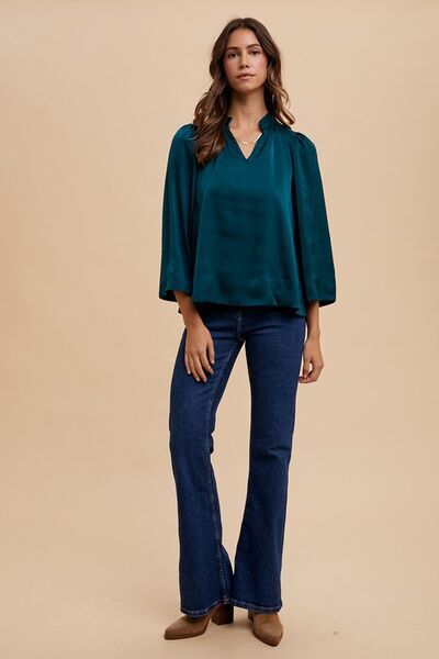 Annie Wear Satin Blouse V Neck Notched Long Sleeve c1f3328e-1a3b-469f-85c6-a7f74ff76b3e-Min Trendsi